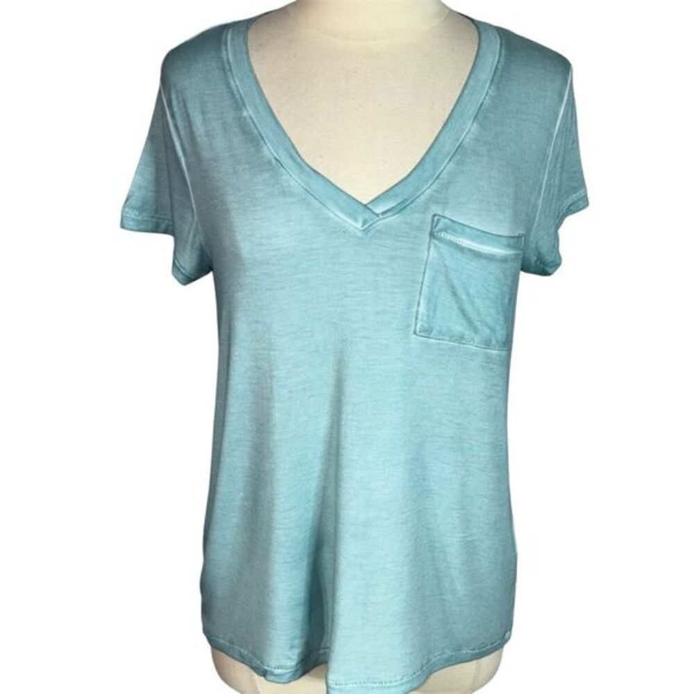 Jane & Delancey Women's V-Neck Pocket T-Shirt Blue Size M Casual